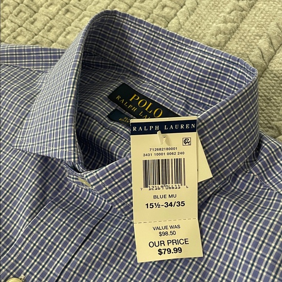 Polo Ralph Lauren Men's Blue Plaid Dress Shirt - Picture 6 of 7